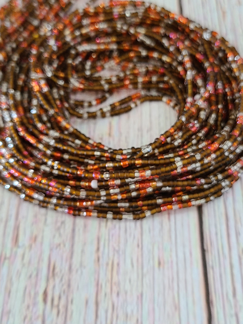 African Handmade Waist Beads (Brown,Orange & Clear)