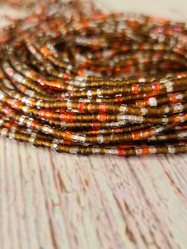 African Handmade Waist Beads (Brown,Orange & Clear)